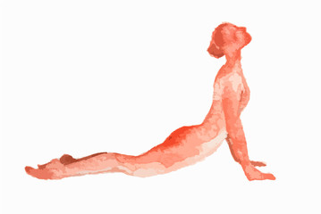 Watercolor yoga pose on white background. Asana. Healthy lifestyle and relaxation.
