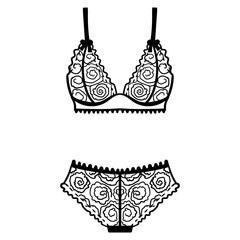 Hand drawn lingerie. Panty and bra set. - 126101747