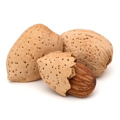 Almond nut in shell and shelled isolated on white background clo