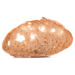 Slice of fresh ciabatta bread isolated on white background cutou