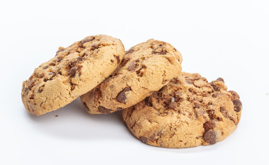 Chocolate chip cookie on white