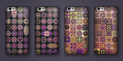 Phone cover collection, boho style pattern. Vector background. Vintage decorative elements. Hand drawn . Islam, arabic, indian, ottoman motifs.