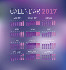 Simply 2017 calendar with blurred background. Week starts from M