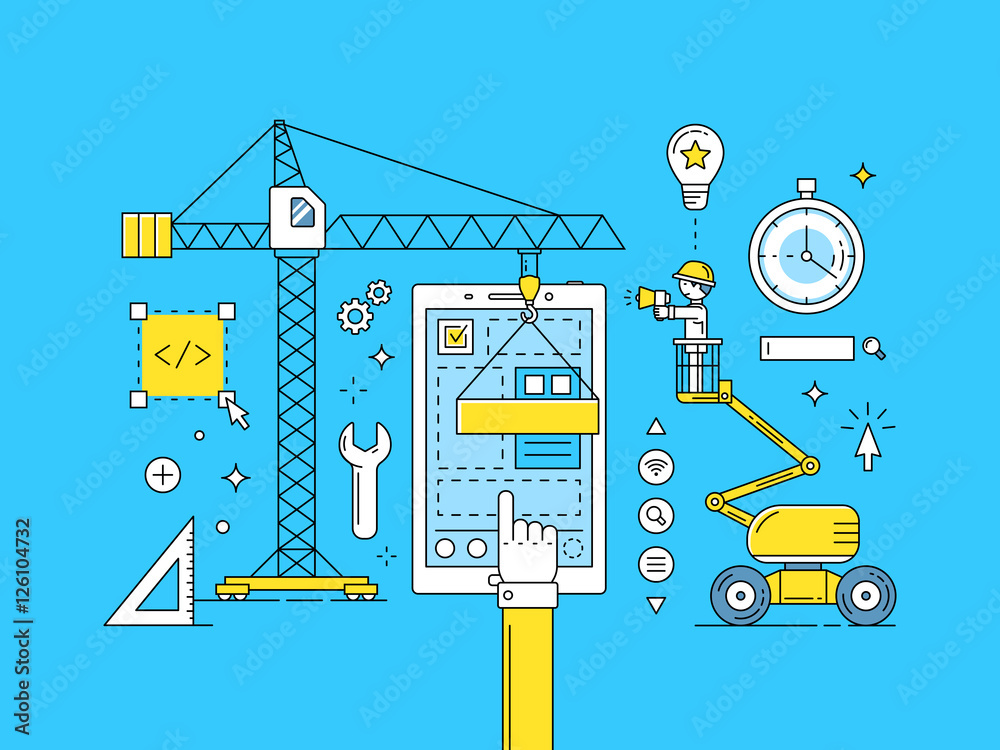 Poster ui ux thin line mobile app development process