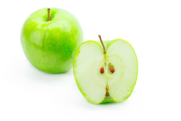 Sliced Green apple isolated on the white background