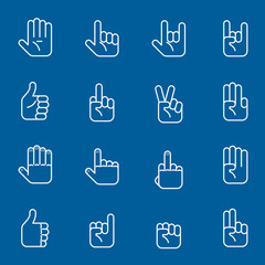 Hands art icons and gestures thin line signs