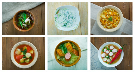 Food set of different  soups.