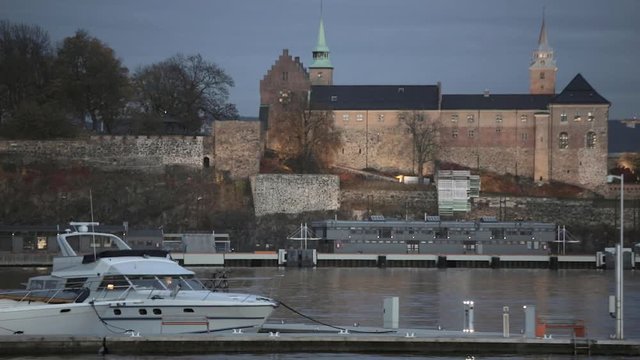 Akershus Fortress Over Harbor in Oslo