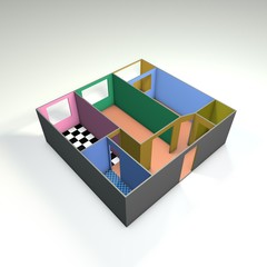 Empty room plan.Isolated on white background.3D rendering illust