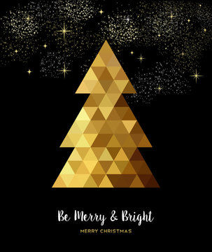 Gold Christmas tree design in gold low poly style