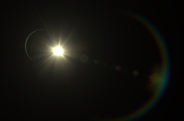 Lens flare effect in space 3D render