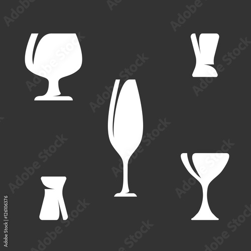 "Dinnerware logo on black background. Vector icon" Stock image and