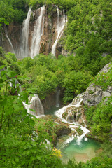 Fototapeta na wymiar Beautiful lakes of Plitvice Lakes National Park in Croatia in th