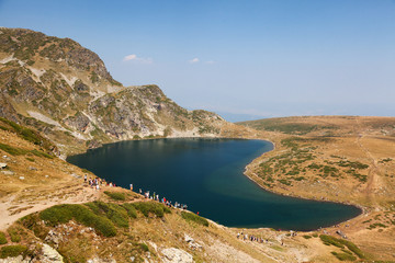 Fototapeta premium The largest of the Seven Rila Mountain Lakes. Horizontal view