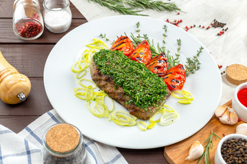 barbecue steak with chimichurri sauce
