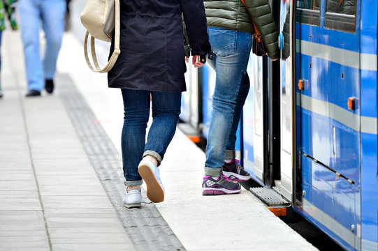 People entering tram