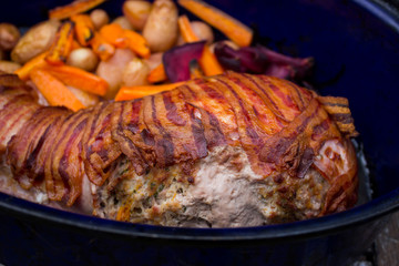 bacon with pork and vegetables