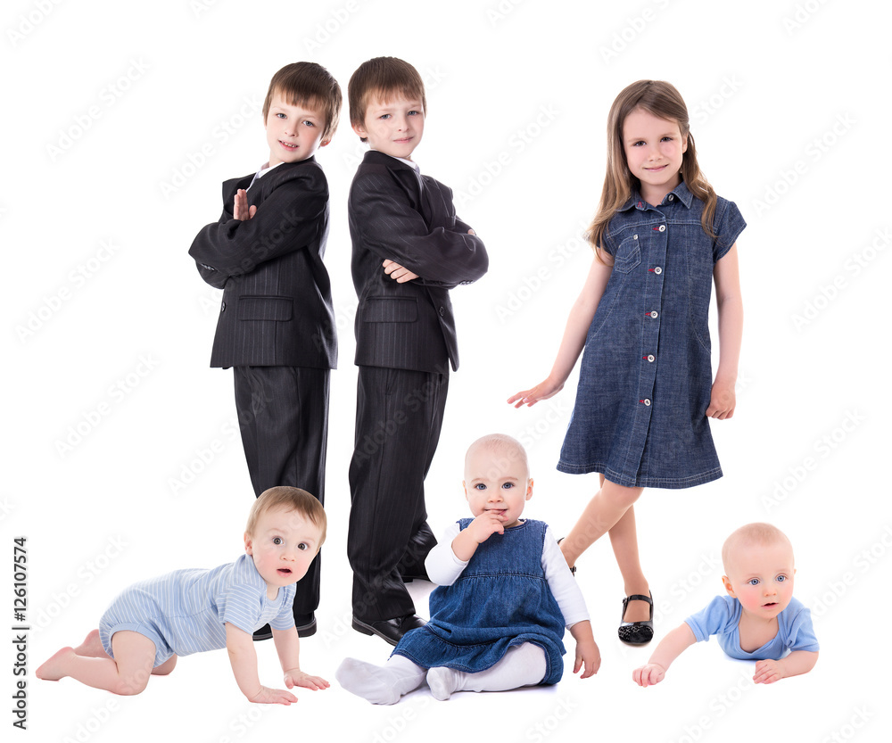 Wall mural group of cute kids isolated on white