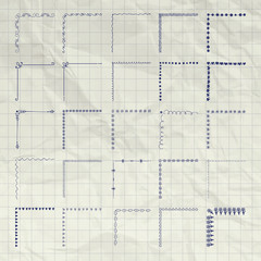Vector Decorative Pen Drawing Outlined Corners on Crumpled Paper