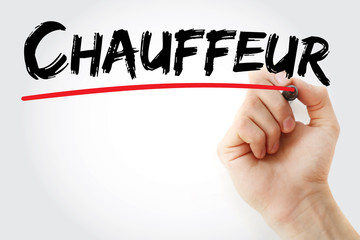 Hand writing Chauffeur with marker, concept background