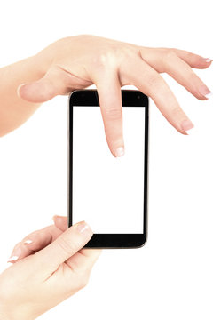 Woman using mobile smart phone