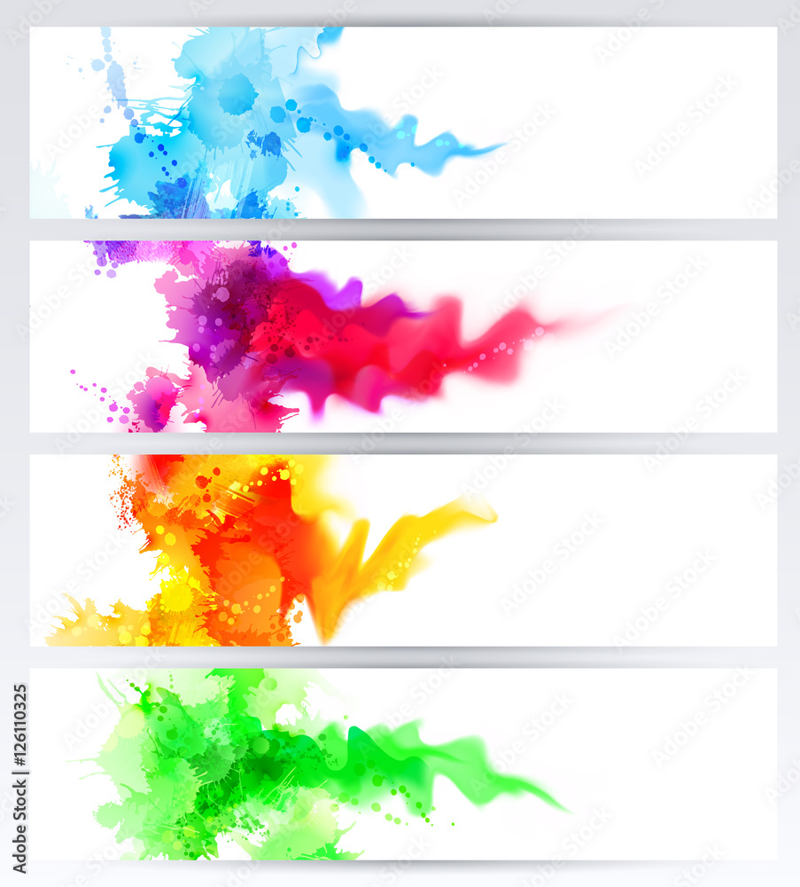 Wall mural set of four banners, abstract headers with colored blots. bright spots and blur are on the standard 