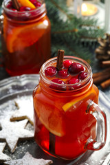 Christmas hot cranberry and orange tea and cookies