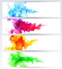 Set of four banners, abstract headers with colored blots. Bright spots and blur are on the standard size banner. - 126110325