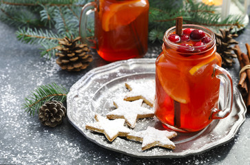 Christmas hot cranberry and orange tea and cookies