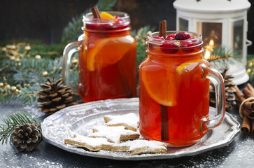 Christmas hot cranberry and orange tea and cookies