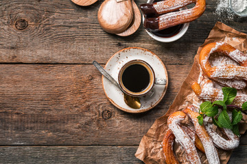 churros, coffee and hot chocolate