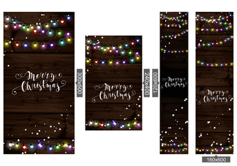 Christmas lights poster with shining and glowing garlands