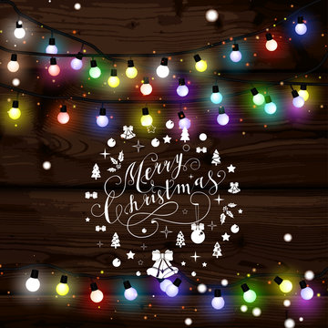 Christmas lights poster with shining and glowing garlands