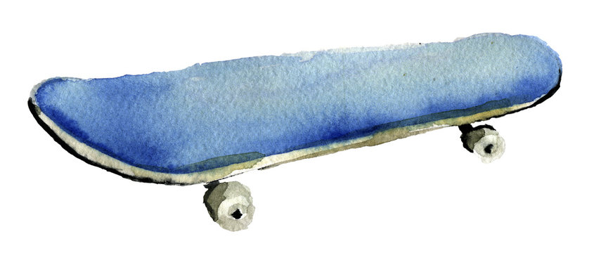 Watercolor Sketch Of Skateboard On White Background