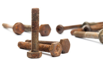 old rusty bolts isolated on white background