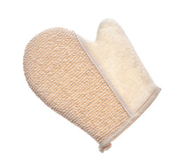 Exfoliating massage glove isolated on white