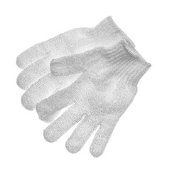 Exfoliating massage gloves isolated on white
