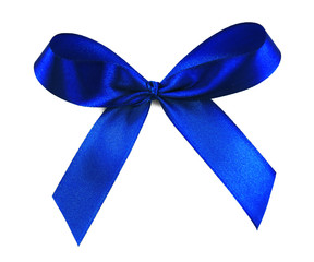 Blue ribbon bow isolated on white