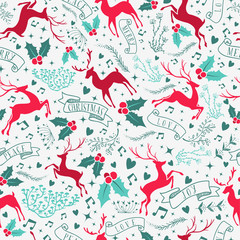 Obraz premium Retro christmas deer decoration seamless pattern