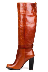 Stylish leather boots shot in studio, isolated on white