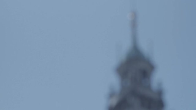 New Town Hall in Hanover, Germany. Defocus from top of tower in 4K and S-Log3. Close-up. Autumn. Neues Rathaus Hannover.