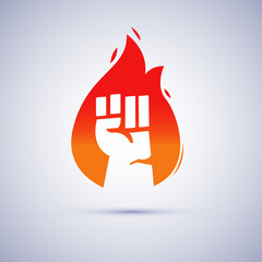 fist hand Inside Distressed Flame, power of fire, revolution con