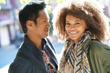 Mixed-race couple enjoying journey in New York