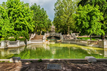 Fototapeta na wymiar Darcy park (1880), fountain. Dijon city, France.
