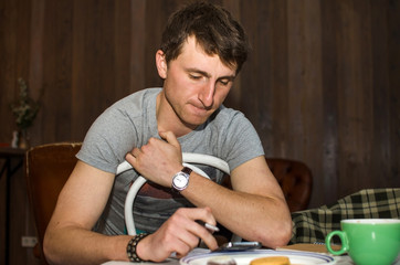 Young man is resting