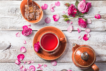 Fototapeta na wymiar Rose buds tea in a cup