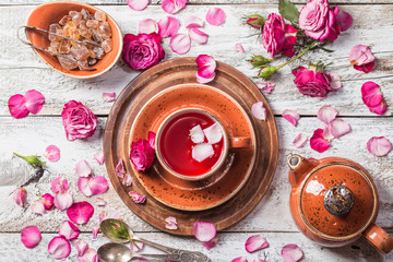 Rose buds tea in a cup