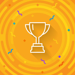 Vector cup. Thin line winner cup. Trophy cup icon. White Cup isolated on orange background. Winner cup. Victory cup icon. Trophy cup symbol. First place cup. Minimalistic hipster cup. Winner cup.
