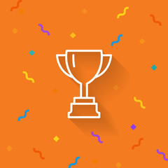 Vector cup. Thin line winner cup. Trophy cup icon. White Cup isolated on orange background. Winner cup. Victory cup icon. Trophy cup symbol. First place cup. Minimalistic hipster cup. Winner cup.