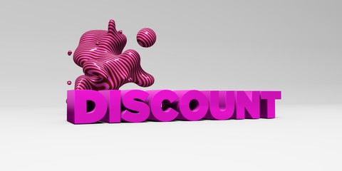 DISCOUNT -  color type on white studiobackground with design element - 3D rendered royalty free stock picture. This image can be used for an online website banner ad or a print postcard.